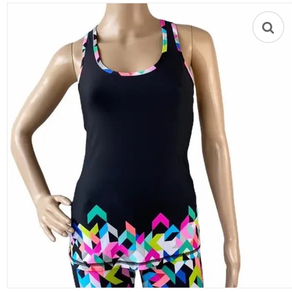 Trina Turk Reaction Black Multicolor Racerback Tank Top
